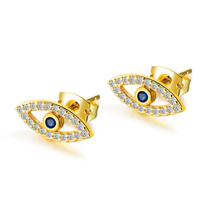 Marlary Saudi Arabia 18K Gold Plated Copper Blue Evil Eye Stud <strong>Earrings</strong> <strong>Tops</strong> Design for Women - Product Image 2