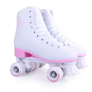 2018 NEUESTE quad skating modell weiß farbe rosa schnürsenkel PU PVC 4 räder rollschuhe SOY LUNA schuhe