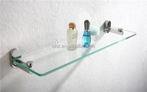Nieuwe Ontwerp Montage Accessoires Badkamer <span class=keywords><strong>Wall</strong></span> Mounted Opknoping Glas Plank Met Metalen Basis
