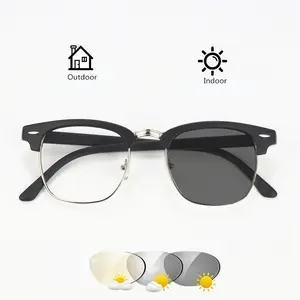 Photochromic retro Lens Half Frame wood pattern Reading Glasses Presbyopic Glasses parents best gifts