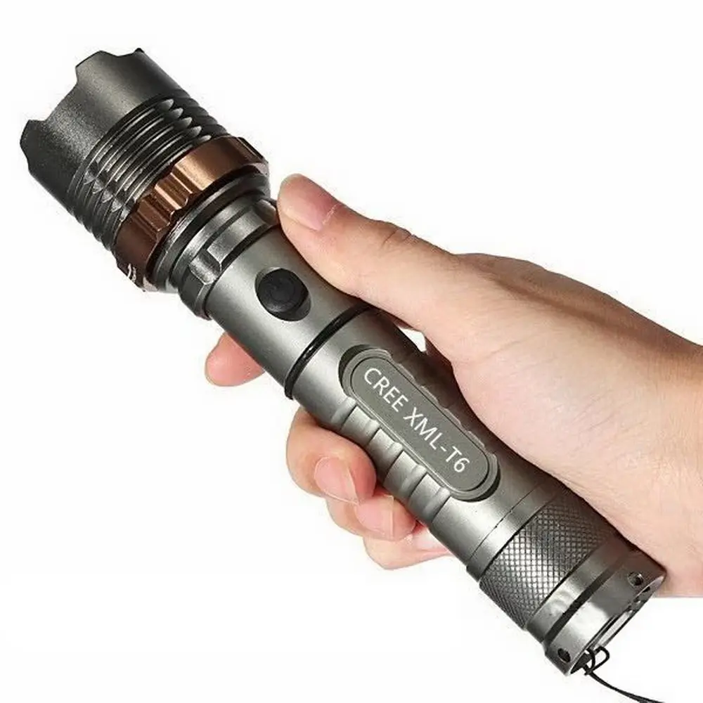 High Power 10W Grey 1200 Lumens White LED Torch Zoom in Zoom Out Security Rechargeable Flash Light