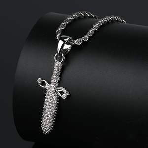 Kalung liontin indah pisau pedang CZ pria antik Punk kalung liontin yang menawan perhiasan Hiphop perhiasan pengendara sepeda batu zirkonia penuh - Product Image 2