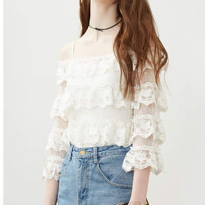 Delle donne di modo 3/4 halter manica <span class=keywords><strong>camicetta</strong></span> di pizzo, della signora off-spalla <span class=keywords><strong>camicetta</strong></span> di pizzo, commercio all'ingrosso top di pizzo casuale per la signora - Product Image 1