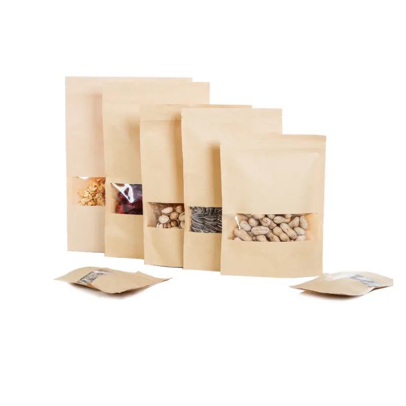 Экологичная Упаковка для закусок и специй, упаковка из крафт-бумаги, пластиковый пакет с застежкой-молнией