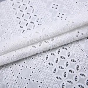 Gots certified organic cotton Hot sale 60S*60S jersey plain net white embroidered 100% cotton fabric for woman dress