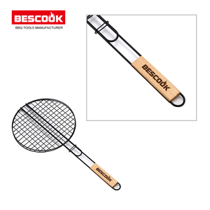 Cesto da esterno professionale <span class=keywords><strong>in</strong></span> <span class=keywords><strong>ferro</strong></span> rotondo con manico <span class=keywords><strong>in</strong></span> legno per barbecue antiaderente per un perfetto barbecue da esterno - Product Image 2
