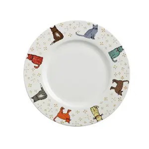 Yuvarlak yemek tabağı sevimli kedi dikim kenar çocuk yemek tabağı