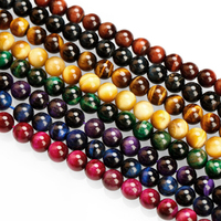 Perle de pierres précieuses Perle en vrac Pierre naturelle Oeil de tigre Marron Or Vert Bleu Violet Rouge Rêve Oeil de tigre Matériaux pour bijoux