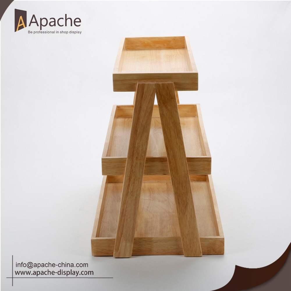 Apache Custom 3-Layer Wooden Bakery Display Cabinet Stand a Frame Tiered Tray Rack for Retail Store Wholesale Custom Logo OEMODM — view 4