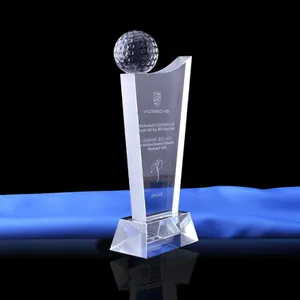 व्यावसायिक उपहारों के लिए थोक उच्च गुणवत्ता वाले रिक्त क्रिस्टल ट्रॉफी पुरस्कार कस्टम लोगो गोल्फ ट्रॉफी क्रिस्टल पुरस्कार