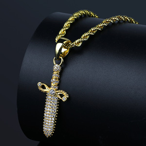 Kalung liontin indah pisau pedang CZ pria antik Punk kalung liontin yang menawan perhiasan Hiphop perhiasan pengendara sepeda batu zirkonia penuh - Product Image 1