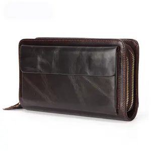 Double Zipper Leather Wallet Manufacturer with Large Capacity For Man