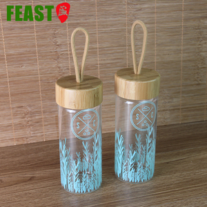Botella de agua de cristal de alta borosilicato con <span class=keywords><strong>tapa</strong></span> de bambú, una sola pared, energía - Product Image 1