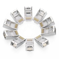 8P8C RJ45 konektor Plug berpelindung untuk Cat5 Cat5e Cat6 Cat6a Cat7 Cat8 FTP dengan kontak tembaga dan wadah baja tahan karat