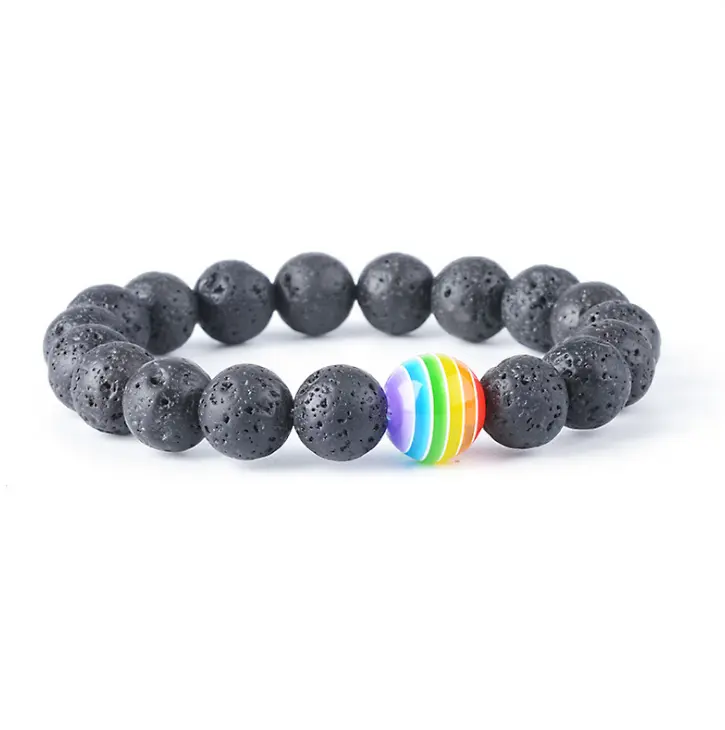 Pulseira de pedra trançada natural, contas de pedra com contas de arco-íris, tecido gay, lésbicas, orgulho, moda joia