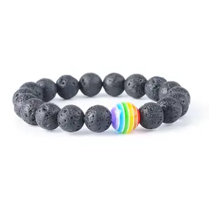 Perline in pietra preziosa naturale personalizzata con perline arcobaleno intrecciate intrecciate gay lesbian pride bangle bracelet gioielli fatti a mano di moda
