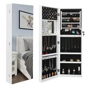 Organisateur de miroir de maquillage, Armoire à bijoux avec serrure, Style écologique mural suspendu