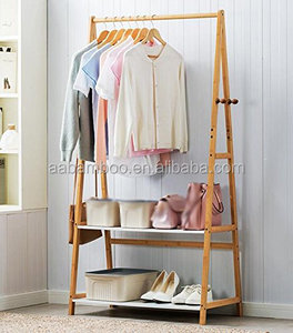 Bamboo Clothes <strong>Hanging</strong> Wooden <strong>Coat</strong> Hanger Rack <strong>Stand</strong> with Shelf - Product Image 1