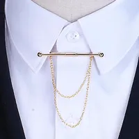 Mens Rhinestone Shirt Wedding Suit Accessory Collar Clip Chain Brooch Lapel  Pin