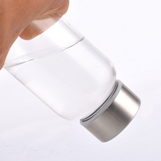 KC-08623 Glass Water Bottles 16 oz, Stainless Steel lid glass water bottle borosilicate