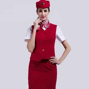 制造制服服装设计批发航空公司空姐红色飞机制服上衣和裙子套装