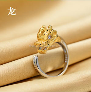 Animal colección de joyas de oro de plata abierta y lindo banda cerdo/conejo/<span class=keywords><strong>perro</strong></span>/Tigre/anillos de pollo - Product Image 2