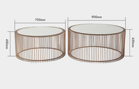 Simplee — Table basse nordique de petite taille en fil de métal, peinture en cuivre, nid d'extrémités rondes avec ensemble de dessus en verre