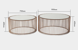 Nordic <strong>Small</strong> Metal Wire Copper Painting Nesting Round End Coffee <strong>Table</strong> with <strong>Glass</strong> Top Set - Product Image 3