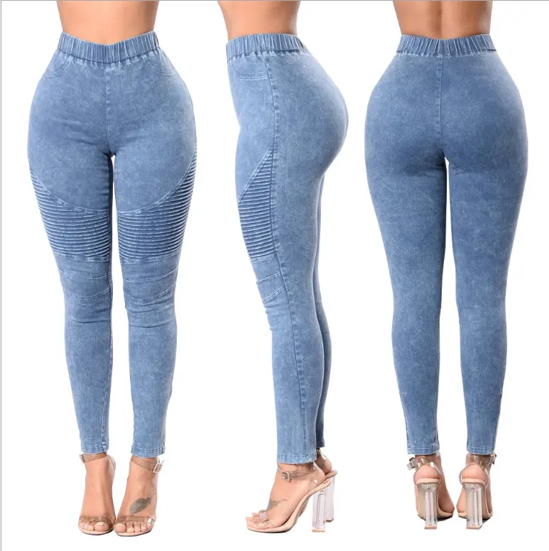Calças femininas de cintura elástica, calças jeans femininas skinny, casual, slim fit, calças compridas, tamanho grande, 2019