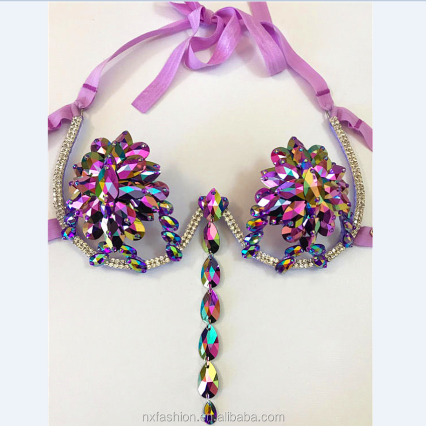 Western Fashion Women's Sequined Mardi Gras Carnival Showgirl Bra - Handmade, Push-Up (Multiple Sizes)