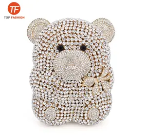 High Quality Crystal Rhinestone Clutch Bag Cute 3D Teddy Bear Clutch Purse Wholesales from China Supplier