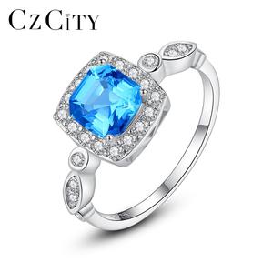 <span class=keywords><strong>Anello</strong></span> in pietra preziosa di fidanzamento con <span class=keywords><strong>topazio</strong></span> CZCITY per donna fedi nuziali classiche con gemme <span class=keywords><strong>blu</strong></span> cielo quadrate - Product Image 1