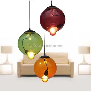 Dubai Project Fancy Modern Clear / Amber / Blue / Yellow Glass Ball Finish Pendant Lamp, Hotel Restaurant Globe Hanging Lights