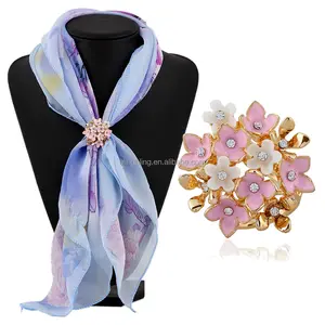 White Enamel Flower Scarves Buckle Wedding Brooches Pin Silk Scarf Jewelry