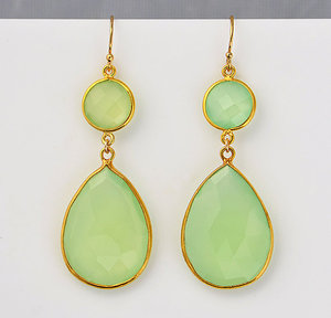 Boucles d'oreilles en argent sterling 925, pierres précieuses, calcédoine vertes, en or, boucles d'oreilles faites à la main - Product Image 1