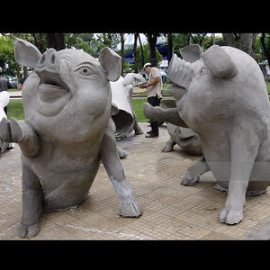 庭の装飾 グレーの花崗岩の豚の像 本物そっくりの石の幸運の豚 - Product Image 2