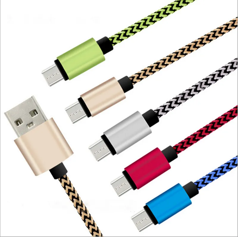 1M Alloy Metal Braided Wire Micro USB Cable 3ft Sync Nylon Woven Charger Cords For Samsung Galaxy S3 S4 S6 for Samsung
