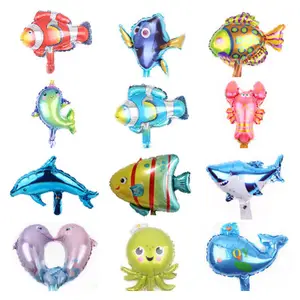 Balões laminados de alumínio de animal do mar, decoração da festa marítima, polvo, mar, cavalo, peixe tropical, mini balões de folha de animais