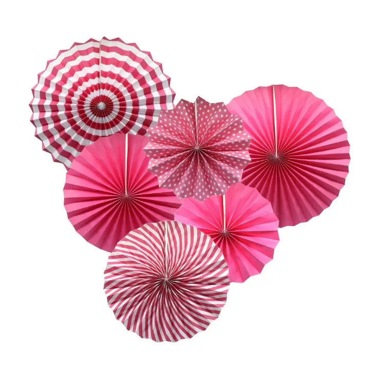 Party Hanging Paper Fans Set, Pink Round Pattern Paper Garlands Decoration for Birthday Wedding Graduation Events Accessories