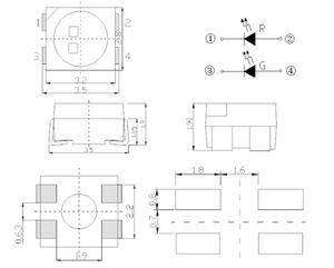 PLCC4 다이오드 3528 레드 블루 바이 컬러 4 핀 <span class=keywords><strong>smd</strong></span> <span class=keywords><strong>led</strong></span> 칩 - Product Image 4