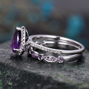 Boho femminile viola anello goccia d'acqua moda 925 argento amore anello di fidanzamento <span class=keywords><strong>Vintage</strong></span> CZ fedi nuziali da donna - Product Image 3