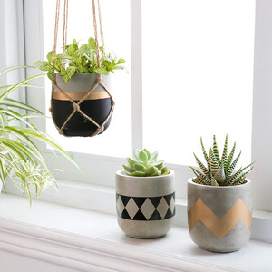 Ensemble de 3 pots à succulentes en ciment, mini pots à fleurs d'intérieur, décoration de la maison, pot en béton pour cactus - Product Image 3