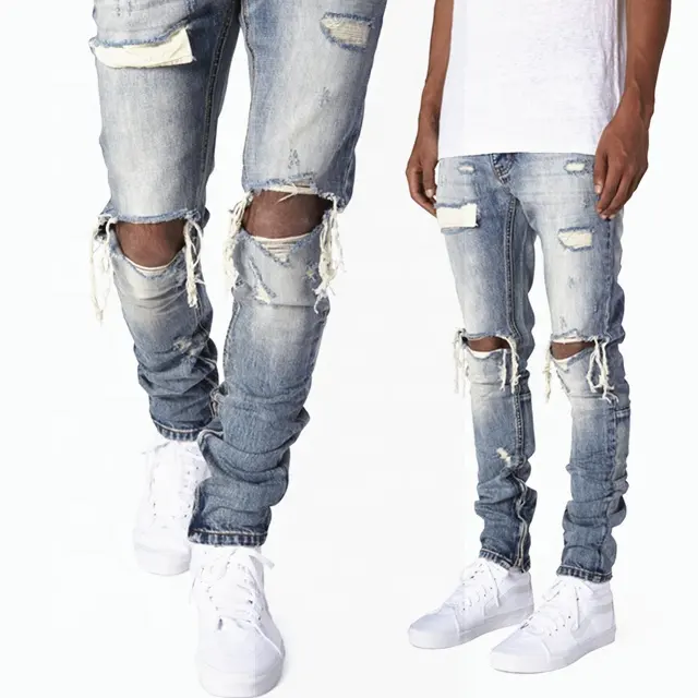 Produttori di cina all'ingrosso tutti di marca di nome OEMnewmodel scratch pantaloni prezzo vintage strappato danneggiato distressed jeans denim 271