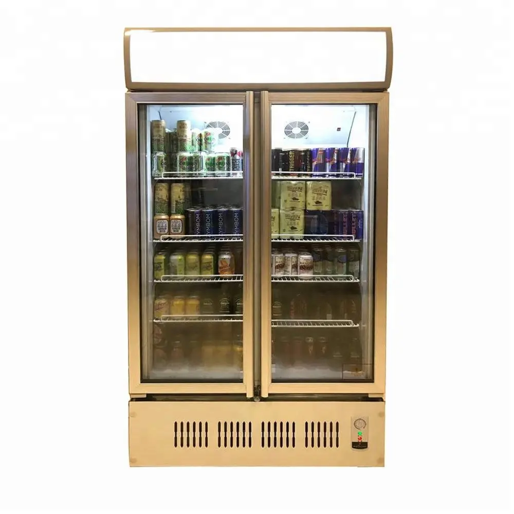 Black White Commercial Glass 2 Glass Door Vertical Chiller Refrigerator Display Drink Showcase Fridge