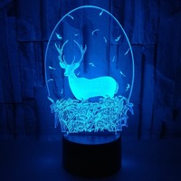 Renkli noel geyik 3d lamba Illusion Led gece lambası USB masa lambası çocuklar için bebek çocuk hediye başucu yatak odası hayvan