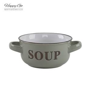 Bát tô sứ men bóng hai màu, bán buôn, 13.5cm, có quai cầm - Product Image 3