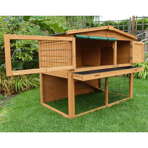 Cage à lapin d'arrière-cour avec course Cage à volaille extérieure à deux étages Clapier à lapin en bois - Product Image 2