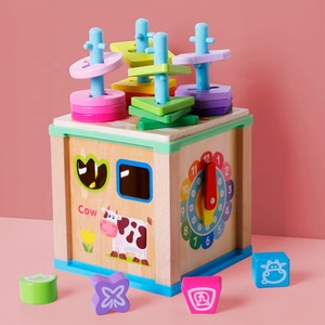 2019 Baby Learning and Playing Educational Wood Multi-function <strong>Puzzle</strong> Toys Wooden Knowledge <strong>Maze</strong> 6 In1Cube Toy - Product Image 1