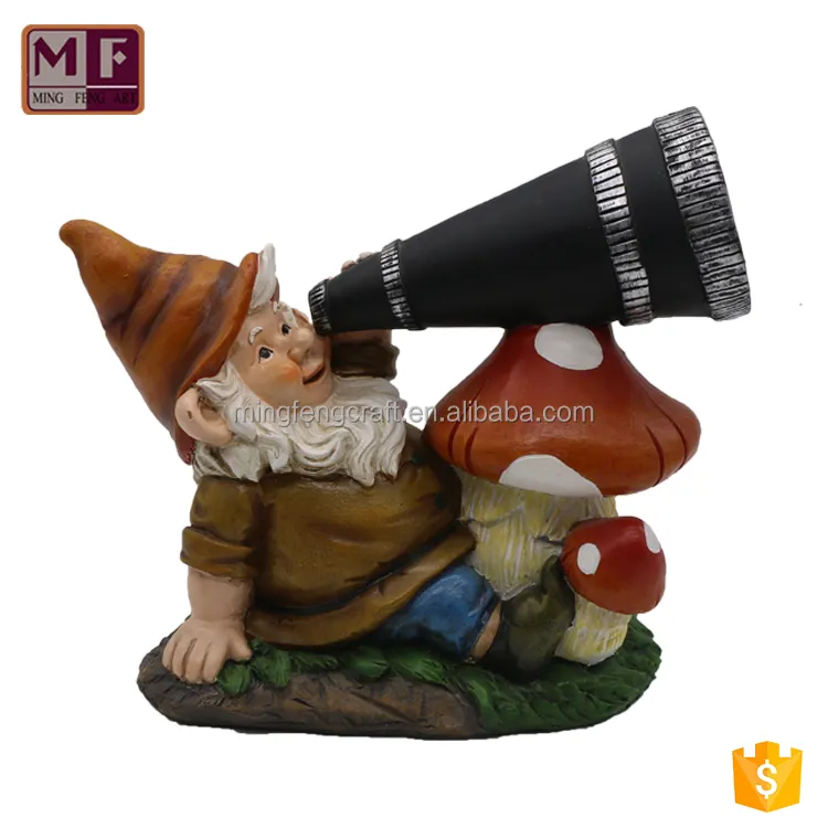 Figurines de gnomes en résine personnalisées OEM, décoration de gnomes de printemps et de jardin avec lumière solaire