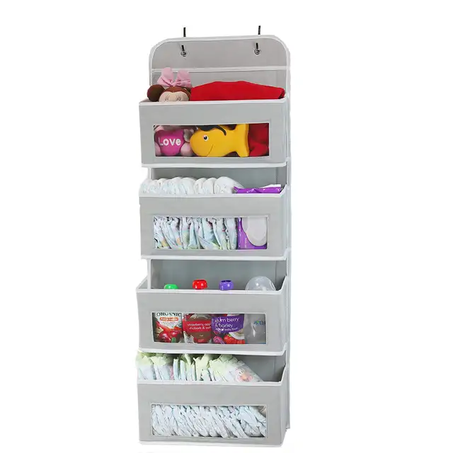 Amazon Hot Selling Premium Multi-layer 4 Clear Window Pocket Over The Door Hanging Storage Organizer for Pantry Baby Closet Room